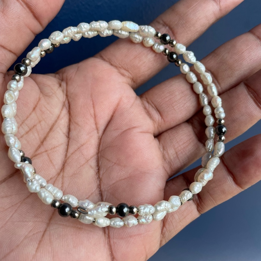 Real! Rice Pearls and Black Bead Bracelet